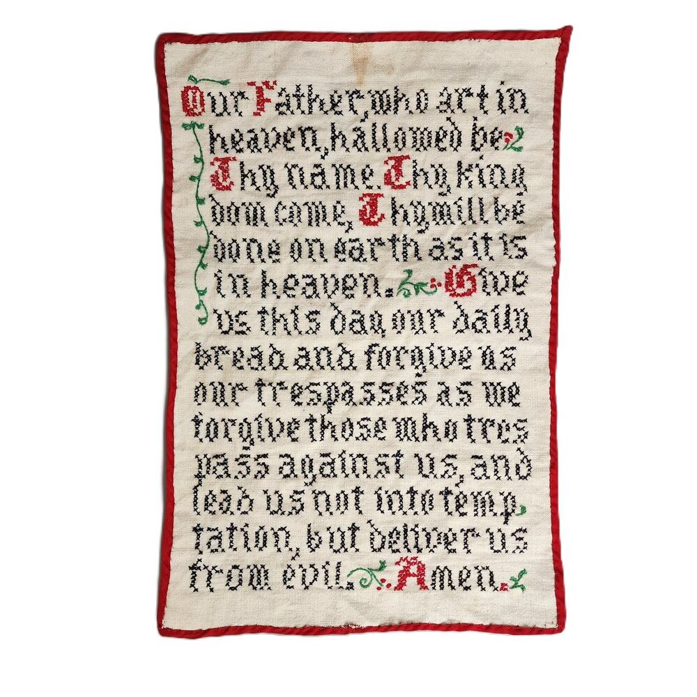 Lord's Prayer Cross Stitch Sampler 10"x14" Vintage